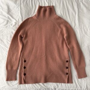Garnet Hill Cashmere Turtleneck Sweater S Dusty Pink Button Side Luxury Knit